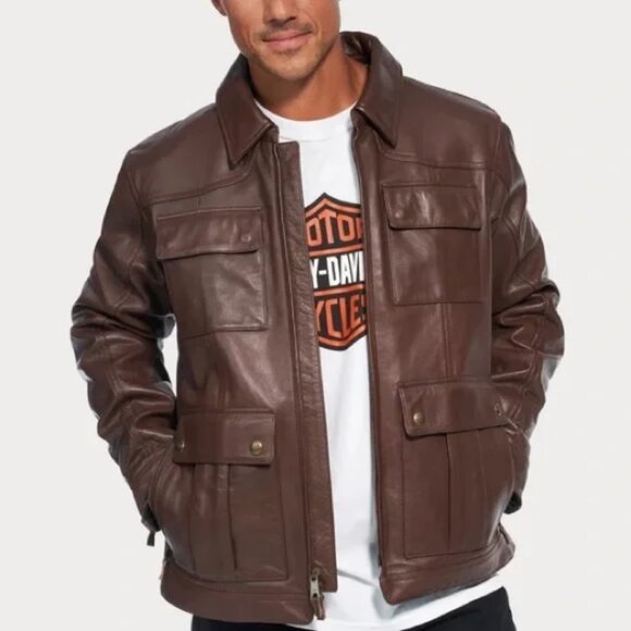 Harley Davidson Men's Portage Leather Jacket Brown